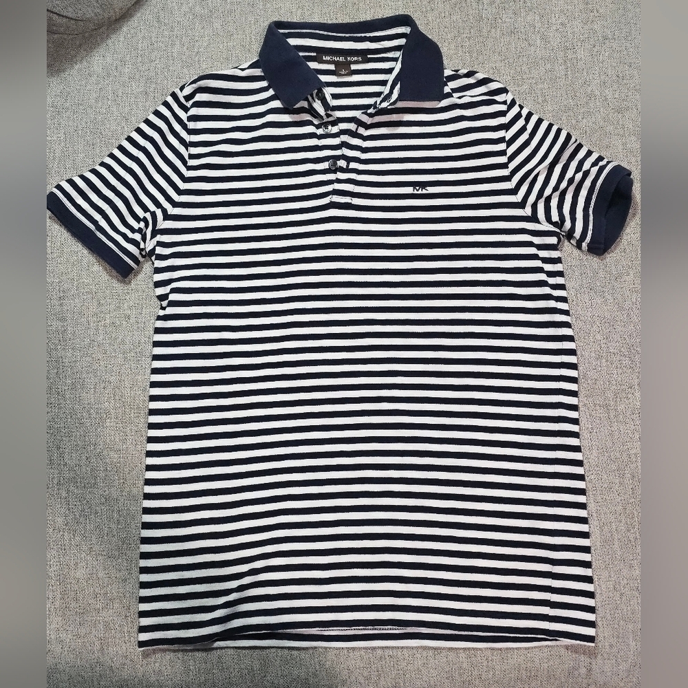 Used Michael Kors Navy & White Striped Polo Shirt (Size S)